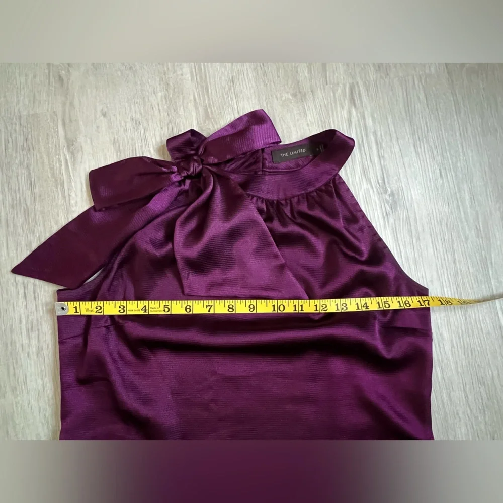 Rich Purple Textured Top Asymmetrical Neckline Statement Bow Old Money - Picture 5 of 8